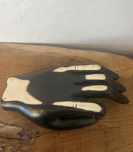 Load image into Gallery viewer, Vintage black ceramic hand sculpture, a beautiful decorative ring dish with a smooth, sleek glazed finish that creates a superb design for your dressing room.
