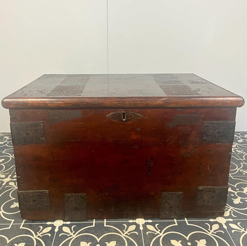 Antique 19th Century Military Naval Officer’s Sea Box, Campaign Chest in Rich Oak