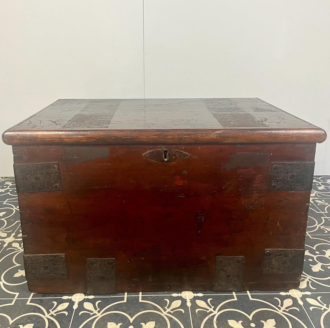Antique 19th Century Military Naval Officer’s Sea Box, Campaign Chest in Rich Oak