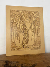 Load image into Gallery viewer, Based of the Vogue cherry blossom design  an iconic magazine cover illustration from 1919 by artist Helen Dryden depicts a woman in a flowing dress in a nature scene, reminiscent of the Art Nouveau style.
