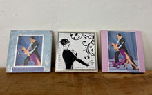 Load image into Gallery viewer, Lovely set of 3  Art Deco-style framed pictures, decorative tiles, featuring illustrations of a couple dancing and a flapper girl.
