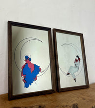 Load image into Gallery viewer, Pair Of Vintage Art Deco Artwork Mirror, Pierrot Harlequin On Crescent Moon
