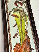 Load image into Gallery viewer, Vintage Art Nouveau mirror showing Alphonse Mucha's Autumn from his influential 1896 series, The Seasons.
