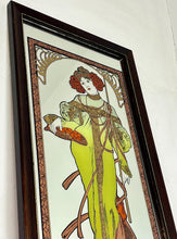Load image into Gallery viewer, Vintage Art Nouveau mirror showing Alphonse Mucha's Autumn from his influential 1896 series, The Seasons.
