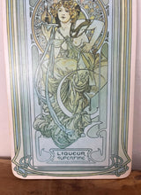 Load image into Gallery viewer, Beautiful vintage decorative cutting board featuring Alphonse Mucha's Art Nouveau design for Nectar, Liqueur Superfine.
