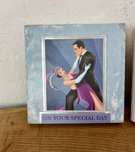 Load image into Gallery viewer, Lovely set of 3  Art Deco-style framed pictures, decorative tiles, featuring illustrations of a couple dancing and a flapper girl.
