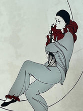 Load image into Gallery viewer, Pair Of Vintage Art Deco Artwork Mirror, Pierrot Harlequin On Crescent Moon
