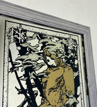 Load image into Gallery viewer, The design is stunning, featuring a glamorous lady wearing a long white shawl against a winter backdrop of trees and plants with a snowy finish. The border is equally impressive with stars and gold infill, hints of gold, and a winter mark in a lovely font.
