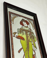 Load image into Gallery viewer, Vintage Art Nouveau mirror showing Alphonse Mucha's Autumn from his influential 1896 series, The Seasons.
