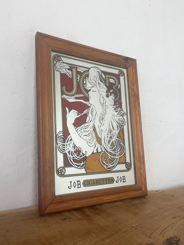 Alphonse Mucha's artwork for Job cigarette advertising is titled "Job Cigarettes" or "Job Rolling Papers." He was commissioned to create this advertisement in the late 19th century, and it has become one of his iconic works.