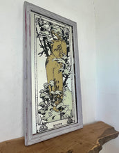 Load image into Gallery viewer, The design is stunning, featuring a glamorous lady wearing a long white shawl against a winter backdrop of trees and plants with a snowy finish. The border is equally impressive with stars and gold infill, hints of gold, and a winter mark in a lovely font.
