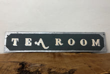 Load image into Gallery viewer, It features hand-painted or printed lettering with a bold font, often in contrasting colors like the black and silver/cream shown. The edges are sometimes aged by hand to enhance the vintage look.
