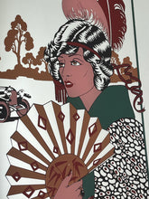 Load image into Gallery viewer, The piece highlights the style and stroke of the Art Deco era, depicting a glamorous, Parisian scene of a guest in evening dress waving as she leaves a party by car. Barbier was known for his ornate and luxurious style, capturing the fashion and spirit of the 1920s.

