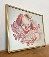 Load image into Gallery viewer, Vintage Elmo the Clown mirror created by the American artist Arthur Sarnoff. This  image shows a cheerful whiteface clown with red hair, a large ruffled collar, and a small straw hat tipped playfully to the side.
