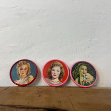 Load image into Gallery viewer, 3 Vintage Pin Up Compact Mirror, Movie Film Stars, Hollywood Actress, Art Deco Handbag Piece
