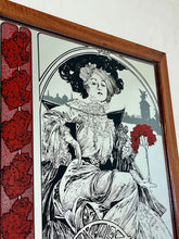 Load image into Gallery viewer, A central female figure with flowing hair, a common motif in Mucha's works. Rich, decorative elements including flowers and an ornate background, emphasizing nature's forms.
