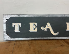 Load image into Gallery viewer, It features hand-painted or printed lettering with a bold font, often in contrasting colors like the black and silver/cream shown. The edges are sometimes aged by hand to enhance the vintage look.
