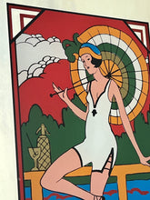 Load image into Gallery viewer, Art Deco Advertising Mirror, Flapper Girl, Linda Joy Green Picture

