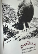 Load image into Gallery viewer, The Famous Grouse advertising wall mirror featuring the brand's iconic red grouse image and the slogan "Quality in an age of change"
