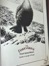 Load image into Gallery viewer, The Famous Grouse advertising wall mirror featuring the brand's iconic red grouse image and the slogan "Quality in an age of change"
