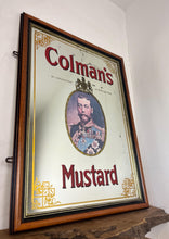 Load image into Gallery viewer, The Mirror has an etched and painted gold border with ornate motifs showing Colmans Mustard pictures and fonts, a very stylish stunning design.

