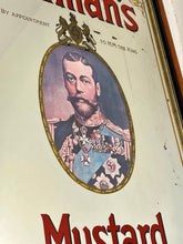 Load image into Gallery viewer, The Mirror has an etched and painted gold border with ornate motifs showing Colmans Mustard pictures and fonts, a very stylish stunning design.
