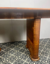 Load image into Gallery viewer, Vintage Art Deco dining table, dating from the 1930s. 
The table is primarily crafted from burr walnut, often featuring highly figured or "book-matched" walnut veneers on the top surface to showcase striking natural grain patterns.
