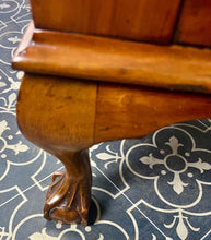 Load image into Gallery viewer, This stunning piece is an antique Art Deco display cabinet, dating from the 1930s. It is characterised by its walnut or mahogany construction, featuring astragal-glazed doors with a distinctive curved pattern and claw-and-ball feet.
