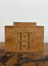 Load image into Gallery viewer, This beautiful object is a mid-20th-century art deco burr-wood smoker's cabinet (or cigarette dispenser box), typically crafted in England or continental Europe around the 1930s to 1950s
