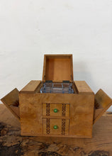 Load image into Gallery viewer, This beautiful object is a mid-20th-century art deco burr-wood smoker's cabinet (or cigarette dispenser box), typically crafted in England or continental Europe around the 1930s to 1950s

