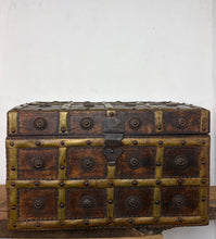 Load image into Gallery viewer, Antique 19th Century Anglo Indian Wood and Brass Bound Chest Trunk
