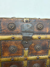 Load image into Gallery viewer, Spectacular antique Anglo -Indian wood and brass-bound trunk or cash box, heavily detailed 19th-century merchant chests or dowry boxes from Rajasthan, India
