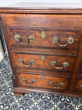 Load image into Gallery viewer, North Country regional antique: The "Mule Chest" Configuration: The upper rows feature faux (dummy) drawer fronts. The top planked lid lifts open like a traditional coffer or blanket box, while only the lower drawers are fully functional.
