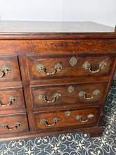 Load image into Gallery viewer, North Country regional antique: The "Mule Chest" Configuration: The upper rows feature faux (dummy) drawer fronts. The top planked lid lifts open like a traditional coffer or blanket box, while only the lower drawers are fully functional.
