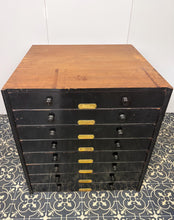Load image into Gallery viewer, This stunning item is an antique Victorian museum specimen cabinet. It features shallow, wide, glass-topped drawers with integrated grids designed to store specimens, in this case, entomological butterfly’s / Insects.
