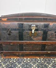 Load image into Gallery viewer, Antique Victorian 19th Century Barrel Dome Trunk, Steamer Travel Sea Chest
