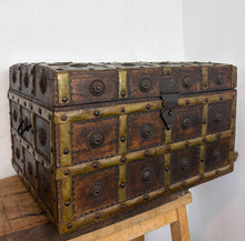 Load image into Gallery viewer, Antique 19th Century Anglo Indian Wood and Brass Bound Chest Trunk
