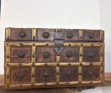 Load image into Gallery viewer, Antique 19th Century Anglo Indian Wood and Brass Bound Chest Trunk
