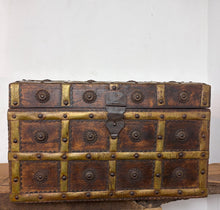 Load image into Gallery viewer, Antique 19th Century Anglo Indian Wood and Brass Bound Chest Trunk
