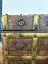 Load image into Gallery viewer, Spectacular antique Anglo -Indian wood and brass-bound trunk or cash box, heavily detailed 19th-century merchant chests or dowry boxes from Rajasthan, India

