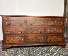 Load image into Gallery viewer, North Country regional antique: The "Mule Chest" Configuration: The upper rows feature faux (dummy) drawer fronts. The top planked lid lifts open like a traditional coffer or blanket box, while only the lower drawers are fully functional.
