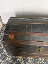 Load image into Gallery viewer, This beautiful piece is an antique dome-top (or barrel-top) steamer trunk, commonly manufactured during the late 19th century (circa 1870–1900).
