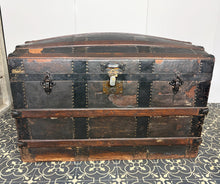 Load image into Gallery viewer, Antique Victorian 19th Century Barrel Dome Trunk, Steamer Travel Sea Chest
