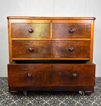Load image into Gallery viewer, Antique Mahogany Lift-Top Campaign Style Chest of Drawers. This exceptional antique mahogany lift-top chest of drawers boasts historical provenance, bearing the prestigious Walter Carter’s Depository label—a premier Manchester cabinet maker and depository acquired by Harrods Ltd in 1920.
