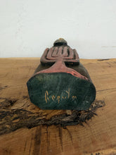 Load image into Gallery viewer, Vintage Hand-Carved Wooden Jewish Figurine with Menorah Sculpture – Traditional Folk Art Statue

