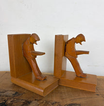 Load image into Gallery viewer, Vintage Mid-Century Cubist German Carved Wood Bookends – Art Deco Style
