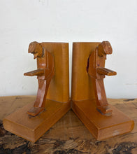 Load image into Gallery viewer, Vintage Mid-Century Cubist German Carved Wood Bookends – Art Deco Style
