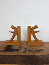 Load image into Gallery viewer, Vintage Mid-Century Cubist German Carved Wood Bookends – Art Deco Style
