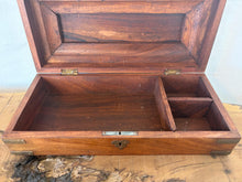 Load image into Gallery viewer, Antique Victorian Wooden Stationery Box, Vintage Writing Slope Desk Organizer, Rustic Keepsake Box with Compartments
