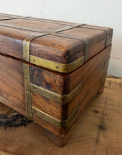 Load image into Gallery viewer, Antique 19th Century Military Campaign Box - Brass Strapped Hardwood Writing, Stationary, Jewelery, Keepsake Storage Trunk
